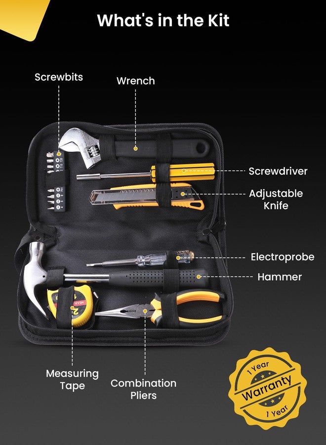 Cheston 18 Piece DIY Hand Tool Set I Steel Alloy Multi-bit Screwdriver, Wrench, Hammer, Measuring Tape, Plier I Essential Tools Kit for Everyday Home Repairs - Image 2